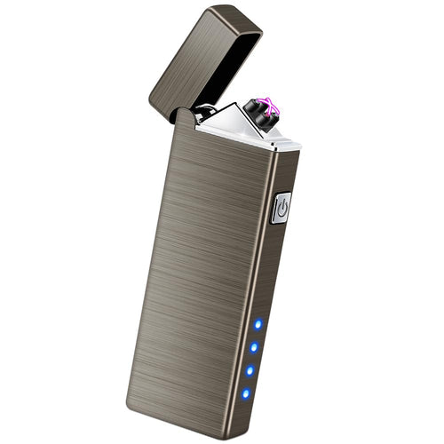 LcFun Electric Lighter USB Rechargeable Windproof Flameless Plasma Dual Arc Lighter Small Metal Pocket Lighters for Camping, Birthday Gifts for Men Husband (Nickel Brushed)