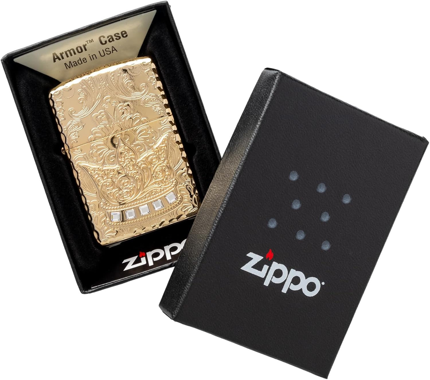 Zippo Oil Lighter Flint Armor Crown Gold 5 Sided The Crown exc